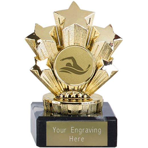 Gold Star Swimming Trophy On Marble Base 9.5cm (3.75")